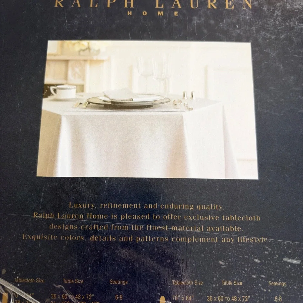 Ralph Lauren Tablecloth Home 70x104 White portrait Tuxedo Herringbone Oblong